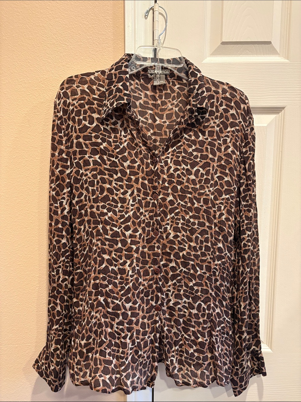 Vintage SILK ICON Animal Print Button-Up Blouse in Brown & Black